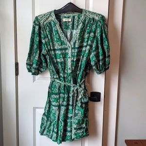 Green white floral babydoll dress from anthropolog